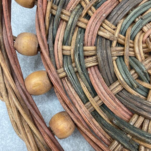 Vintage Woven Wicker Bamboo Beaded Basket - Philippines Made - Picture 5 of 9